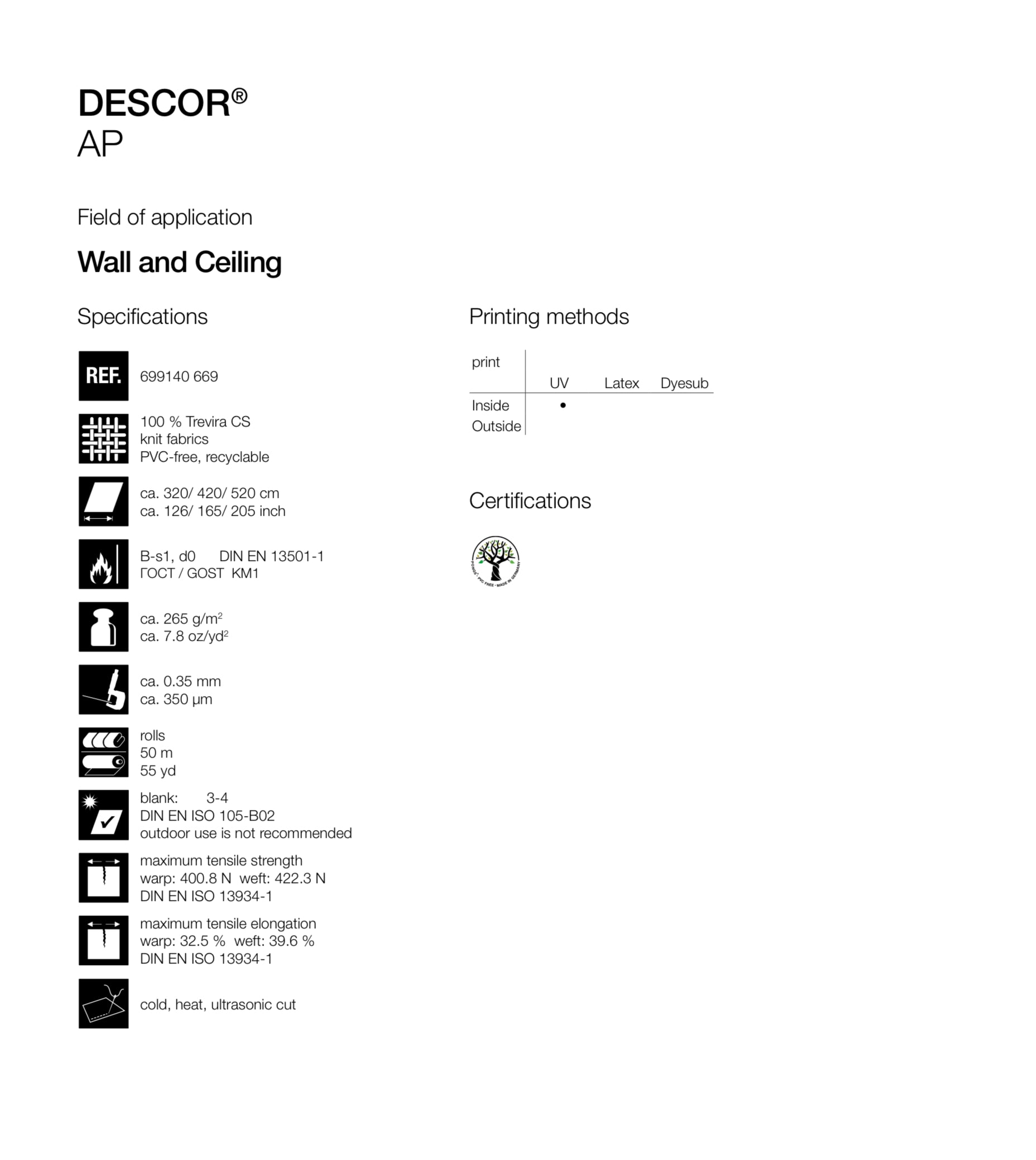 Dekorativt DESCOR® AP takpanel fra Systmhimling, viser en glatt, hvit overflate med moderne design for innendørs bruk.